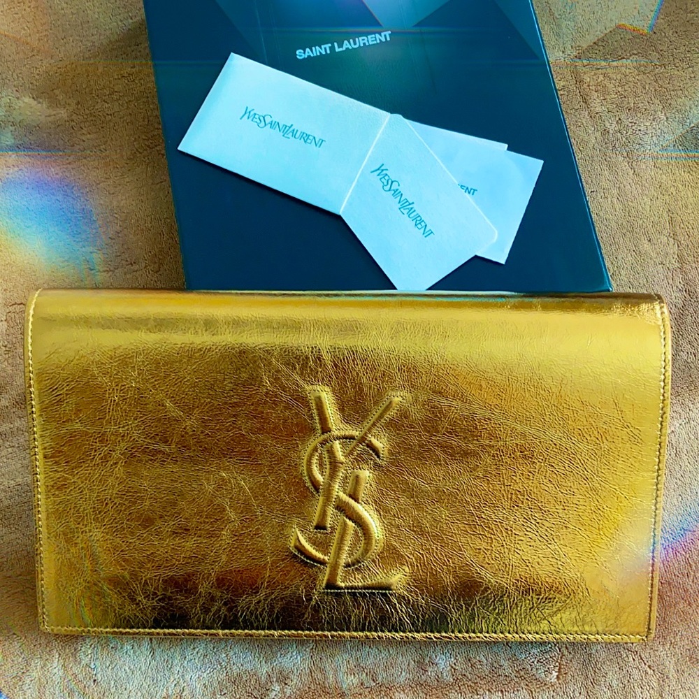 YSL Metallic Large Belle de Jour Clutch Gold